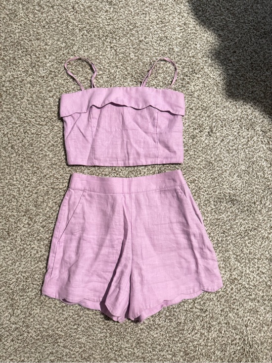 Abercrombie & Fitch Pants - Two-Piece Cropped Tank & Scalloped Linen Shorts Set